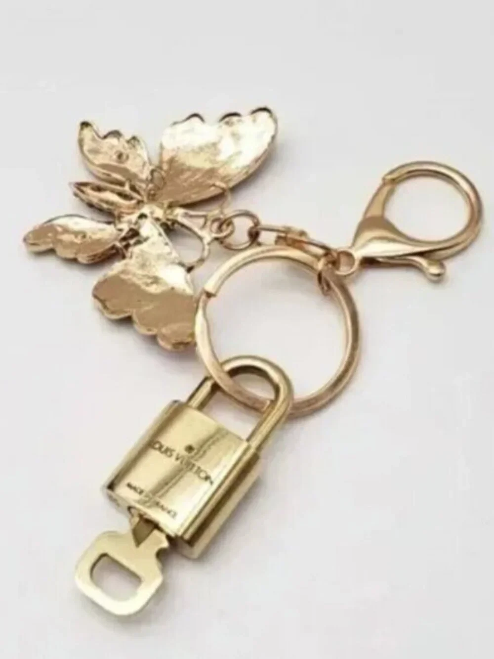 Authentic Louis Vuitton Gold Lock & Key ✨Unbranded Butterfly Bag Charm Keychain